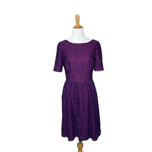 Adrianna Papell Purple Pink Lace Overlay Fit Flare Dress A Line Size 4 Womens
